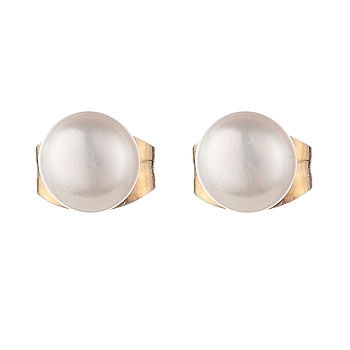 Natural Pearl Earrings, Ball Stud Earrings for Women, Golden, Seashell Color, 5mm, Pin: 0.6mm