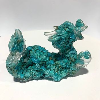Synthetic Turquoise Dragon Display Decorations, Resin Figurine Home Decoration, for Home Feng Shui Ornament, 85x35x60mm