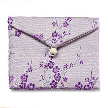 Chinese Style Floral Cloth Jewelry Storage Pouches, with Plastic Button, Rectangle Jewelry Gift Case for Bracelets, Earrings, Rings, Random Pattern, Thistle, 9.5x12x0.3~0.7cm