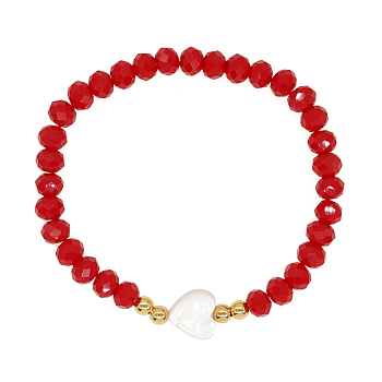 Faceted Glass Rondelle & Heart Beads Stretch Bracelets for Women