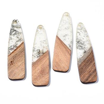 Resin & Walnut Wood Big Pendants, with Silver Foil, Bullet, Silver, 66~66.5x17x3~3.5mm, Hole: 1.6mm