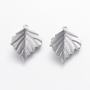 304 Stainless Steel Pendants, Leaf, Stainless Steel Color, 23x17x1.5mm, Hole: 1mm