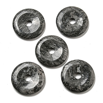 Natural Map Stone Pendants, Donut/Pi Disc Charms, 50x6.5~7.5mm, Hole: 10mm
