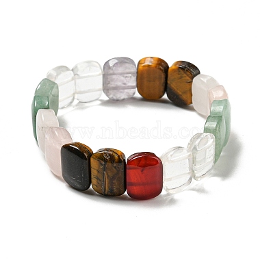 Natural Mixed Gemstone Rectangle Beaded Stretch Bracelets(BJEW-E093-01)-2