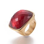 Ion Plating(IP) 304 Stainless Steel Finger Rings, with Faceted Glass, Red, Size 6~9, 16~19mm(RJEW-E157-38G-05)