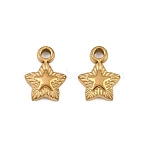 304 Stainless Steel Charms, Textured Star Charms, Ion Plating(IP), Real 18K Gold Plated, 10x7.5x2.3mm, Hole: 1.5mm(STAS-L317-21G)