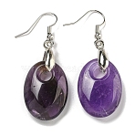 Rack Plating Oval Brass Dangle Earrings, with Natural Amethyst, Cadmium Free & Lead Free, 51x18mm(EJEW-B064-03P-09)