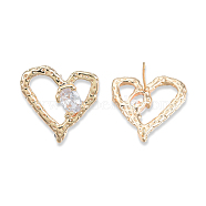 Clear Cubic Zirconia Heart Stud Earrings, Brass Jewelry for Women, Cadmium Free & Nickel Free & Lead Free, Real 18K Gold Plated, 19.5x20mm, Pin: 0.7mm(EJEW-N012-51LG-A)