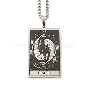 Non-Tarnish 304 Stainless Steel Tarot Pendant Necklaces, Cable Chain Necklaces, Pisces, 23.23~24.21 inch(59~61.5cm)(NJEW-A026-01P-12)