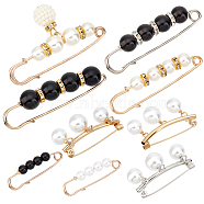 Gorgecraft 9Pcs 9 Styles Alloy Rhinestone Safety Brooches, with Plastic Imitation Pearl Round Beads, Mixed Color, 1pc/style(JEWB-GF0001-10)