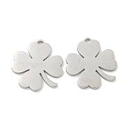 Non-Tarnish 304 Stainless Steel Pendants, Clover Charms, Stainless Steel Color, 16x15x0.9mm, Hole: 1mm(STAS-L278-051P)