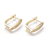 Brass Hoop Earring Findings with Latch Back Closure, Long-Lasting Plated, with Micro Pave Clear Cubic Zirconia, Real 14K Gold Plated, 17.5x11.7x3.5mm, Hole: 1.8mm, Pin: 0.7mm(KK-H102-02G)
