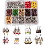 SUNNYCLUE DIY Earring Making, with Tibetan Style Alloy Chandelier Components, Natural Wood Beads, Tibetan Style Pendants, Brass Earring Hooks and 304 Stainless Steel Jump Rings, Mixed Color, 14x10.8x3cm(DIY-SC0005-30)