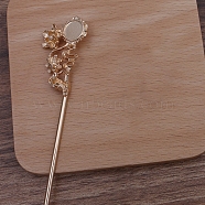 Iron Hair Stick Findings, with Alloy Cabochons Setting, Flower with Fish, Light Gold, 120x2mm, Tray: 10mm(OHAR-PW0001-271A-KCG)