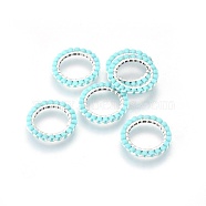 MIYUKI & TOHO Handmade Japanese Seed Beads, with 304 Stainless Steel Link Rings, Loom Pattern, Ring, Silver, Pale Turquoise, 14.5~15x1.7mm(SEED-A028A-S-14S)