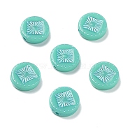 Opaque Acrylic Beads, Metal Enlaced, Flat Round with Rhombus Pattern, Turquoise, 15~15.5x4.5~5mm, Hole: 1.8mm, about 606pcs/500g(OACR-G016-07C)