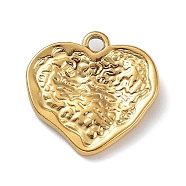 Ion Plating(IP) 304 Stainless Steel Pendants, Textured, Heart Charm, Real 18K Gold Plated, 18x18x3mm, Hole: 2mm(STAS-M323-55G)