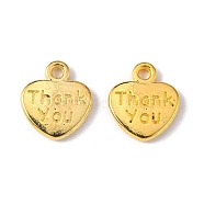 Tibetan Style Alloy Charms, Heart with Word Thank you, Lead Free & Cadmium Free, Golden, 12x11x2mm, Hole: 1.5mm(TIBEP-A15913-G-RS)