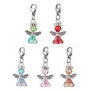 Angel Glass Pendant Decorations, Stainless Steel Lobster Claw Clasps Charms for Bag Key Chain Ornaments, Mixed Color, 33mm, Flower: 20.5x14x9mm, about 5pcs/Set(HJEW-TA00207)