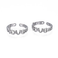 304 Stainless Steel Word Love Open Cuff Ring for Women, Stainless Steel Color, US Size 6 3/4(17.1mm)(RJEW-S405-262P)
