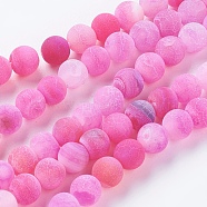 Natural Weathered Agate Beads Strands, Dyed, Frosted, Round, Magenta, 6mm, Hole: 1mm, about 64pcs/strand, 14.6 inch(X-G-G589-6mm-10)