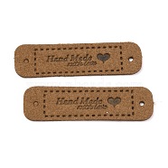 PU Leather Label Tags, Handmade Embossed Tag, with Holes, for DIY Jeans, Bags, Shoes, Hat Accessories, Rectangle with Word Handmade, Chocolate, 55x15x1.2mm, Hole: 2mm(DIY-H131-A10)