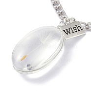 Dandelion Seed Wish Necklace for Teen Girl Women Gift, Transparent Oval Glass Pendant Necklace, with Iron Chain, Clear, 24.41 inch(62cm)(NJEW-Z014-05P)
