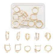 5 Pair 5 Style Brass Micro Pave Clear Cubic Zirconia Hoop Earring Findings, with Latch Back Closure and Horizontal Loops, Real 14K Gold Plated, 15~19.5x13~16x2.5~6mm, Hole: 1~1.5mm, Pin: 0.7~1mm, 1 Pair/style(KK-TA0001-17)