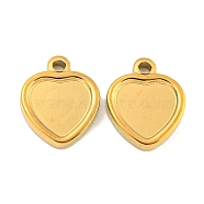 Ion Plating(IP) 304 Stainless Steel Pendant Cabochon Settings, Heart, Real 18K Gold Plated, Tray: 8x9mm, 13x11x2mm, Hole: 1.8mm(STAS-P365-11G)