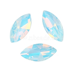 Glass Cabochons, Faceted, Horse Eye, Cyan, 15x7x3.5mm, 42pcs/set(GLAA-N0028-09F)