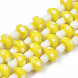 Mushroom Handmade Lampwork Beads Strands, Yellow, 12.5~14x10~11mm, Hole: 1.2~1.5mm, about 24~25pcs/strand, 12.20 inch~12.99 inch(31cm~33cm)(LAMP-R116-27)