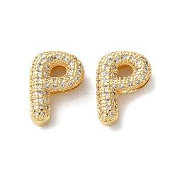 Rack Plating Brass Micro Pave Cubic Zirconia Slide Charms, Long-Lasting Plated, Lead Free & Cadmium Free, Real 18K Gold Plated, Letter, Letter P, 14x10x4.7mm, Hole: 10.3x1.8mm(KK-C084-34G-P)