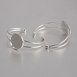 Brass Cuff Bangle Making, Blank Bangle Base, with Flat Round Tray, Silver Color Plated, 60mm, Tray: 25mm(X-KK-J184-49S)
