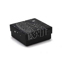 Cardboard Jewelry Boxes, with Black Sponge Mat, for Jewelry Gift Packaging, Square with Galaxy Pattern, Black, 7.25x7.25x3.15cm(CON-D012-02B)