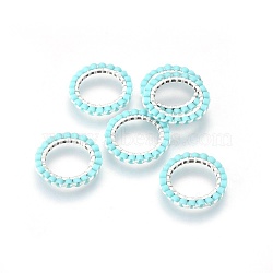 MIYUKI & TOHO Handmade Japanese Seed Beads, with 304 Stainless Steel Link Rings, Loom Pattern, Ring, Silver, Pale Turquoise, 14.5~15x1.7mm(SEED-A028A-S-14S)