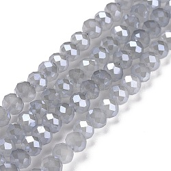 Electroplate Glass Beads Strands, Pearl Luster Plated, Faceted, Rondelle, WhiteSmoke, 6x4.5~5mm, Hole: 1mm, about 85~88pcs/strand, 16.1~16.5 inch(41~42cm)(GLAA-K027-PL-A08-A)