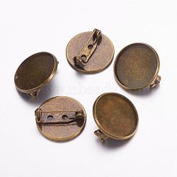 Brass Brooch Pin Findings, Nickel Free, Antique Bronze, 22x8mm, Hole: 1.5mm, Pin: 0.7mm, Flat Round Tray: 20mm(KK-K069-AB-NF)