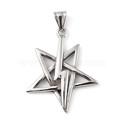 304 Stainless Steel Pendants, with 201 Stainless Steel Snap on Bails, Star with Lightning Bolt Charm, Antique Silver, 42x35.5x4mm, Hole: 8x4mm(STAS-K255-14AS)