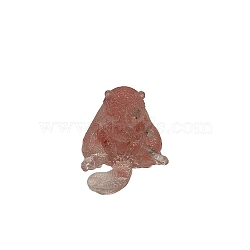 Resin Cat Figurines, with Natural Rose Quartz Chips inside Statues for Home Office Decorations, 25x30x30mm(PW-WG45625-18)