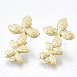 Smooth Surface Alloy Stud Earring Findings, with Loop and Steel Pin, Flower, Matte Gold Color, 23x15mm, Hole: 1.4mm, Pin: 0.7mm(PALLOY-T064-45MG)