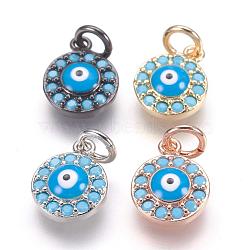 Brass Micro Pave Cubic Zirconia Charms, Evil Eye, Mixed Color, 11x9x3mm, Hole: 3mm(ZIRC-E124-63)