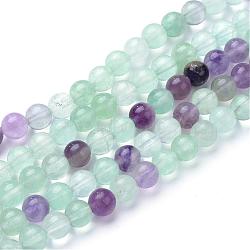 Natural Fluorite Beads Strands, Round, Colorful, 8~8.5mm, Hole: 1mm, about 47pcs/strand, 15.5 inch(G-T055-8mm-22)
