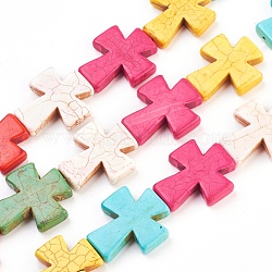 Synthetic Turquoise Beads Strands, Dyed, Cross, Mixed Color, 35x30x7mm, Hole: 1mm, about 98pcs/1000g(TURQ-G117-30x35mm-10)