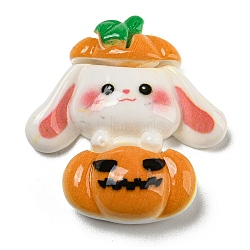 Halloween Theme Opaque Resin Decoden Cabochons, Pumpkin with Rabbit, 28.5x27x8.5mm(RESI-E055-01C)
