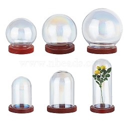 6 Styles Glass Dome Cover, Decorative Display Case, Cloche Bell Jar Terrarium with Wood Base, Clear, Dome: 18~40x29.5~44mm, Base: 18~31x4~5mm(AJEW-NB0005-22)