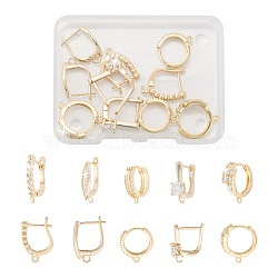 5 Pair 5 Style Brass Micro Pave Clear Cubic Zirconia Hoop Earring Findings, with Latch Back Closure and Horizontal Loops, Real 14K Gold Plated, 15~19.5x13~16x2.5~6mm, Hole: 1~1.5mm, Pin: 0.7~1mm, 1 Pair/style(KK-TA0001-17)