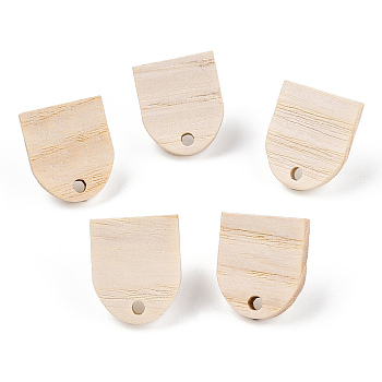 Ash Wood Stud Earring Findings, with 304 Stainless Steel Pin, Fan, 17x15mm, Hole: 2mm, Pin: 0.7mm