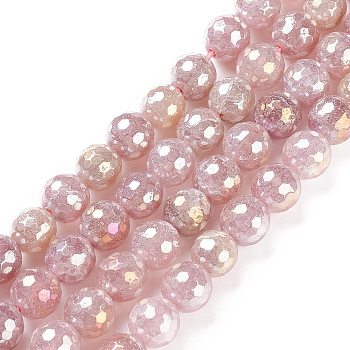 Round Natural Electroplated Strawberry Quartz Beads, Faceted, 10mm, Hole: 1.2mm, about 39pcs/strand, 15.35''(39cm)