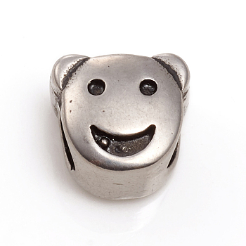 304 Stainless Steel European Beads, Large Hole Beads, Bear, Antique Silver, 10x11.5x9mm, Hole: 5mm