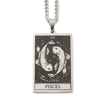 Non-Tarnish 304 Stainless Steel Tarot Pendant Necklaces, Cable Chain Necklaces, Pisces, 23.23~24.21 inch(59~61.5cm)